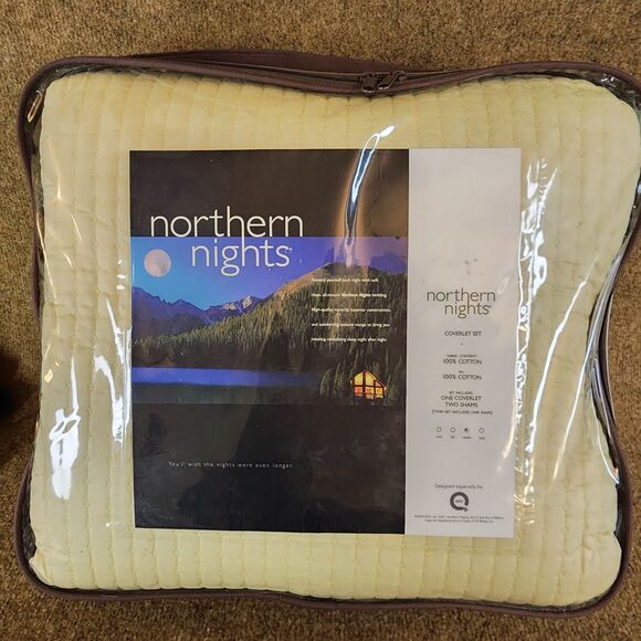 NIP QVC Northern Nights Coverlet Set 100% Cotton Queen Yellow Quilted 2 Shams - Picture 2 of 7
